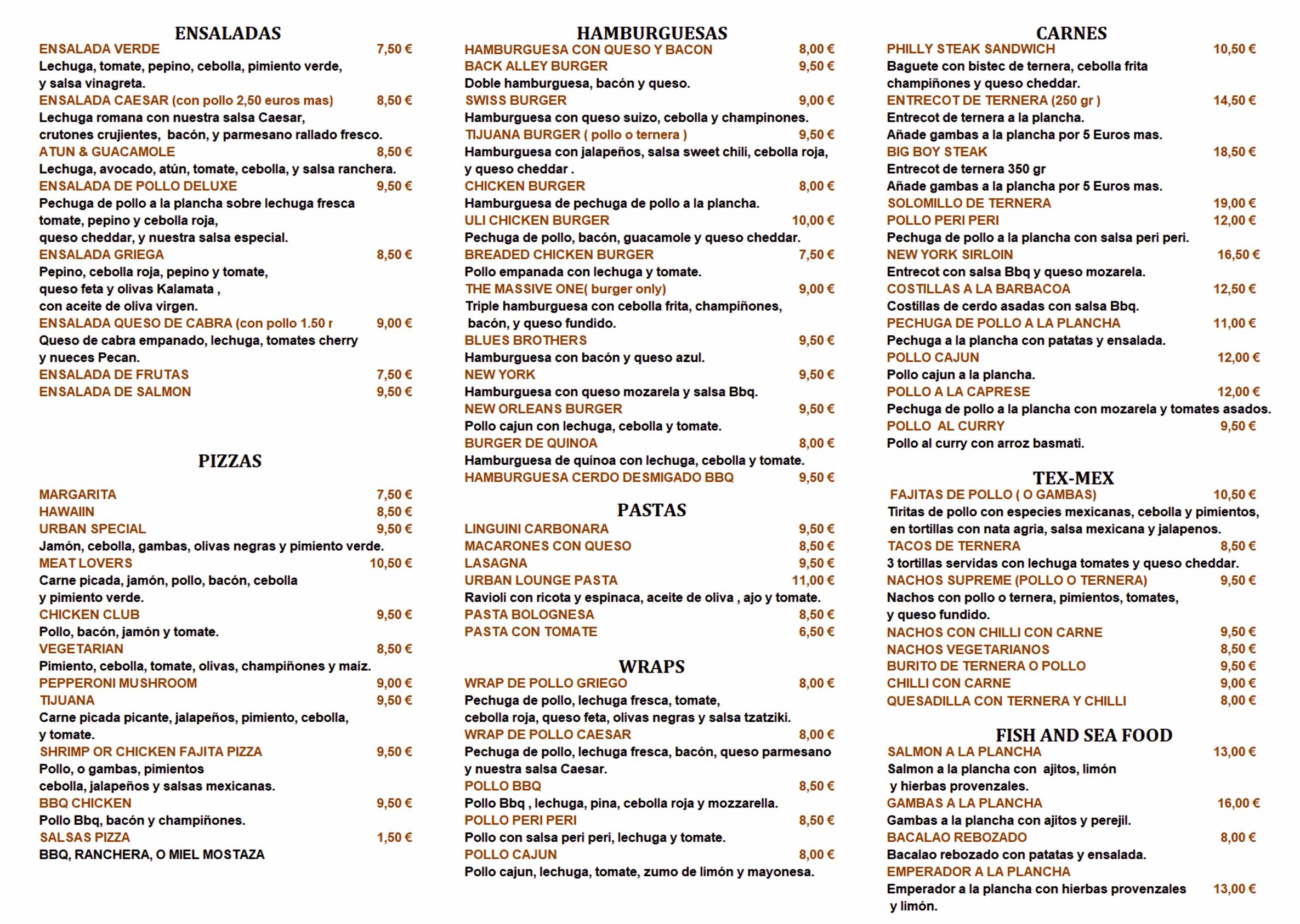 Carta de Urban Lounge Ibiza espanol — página 2